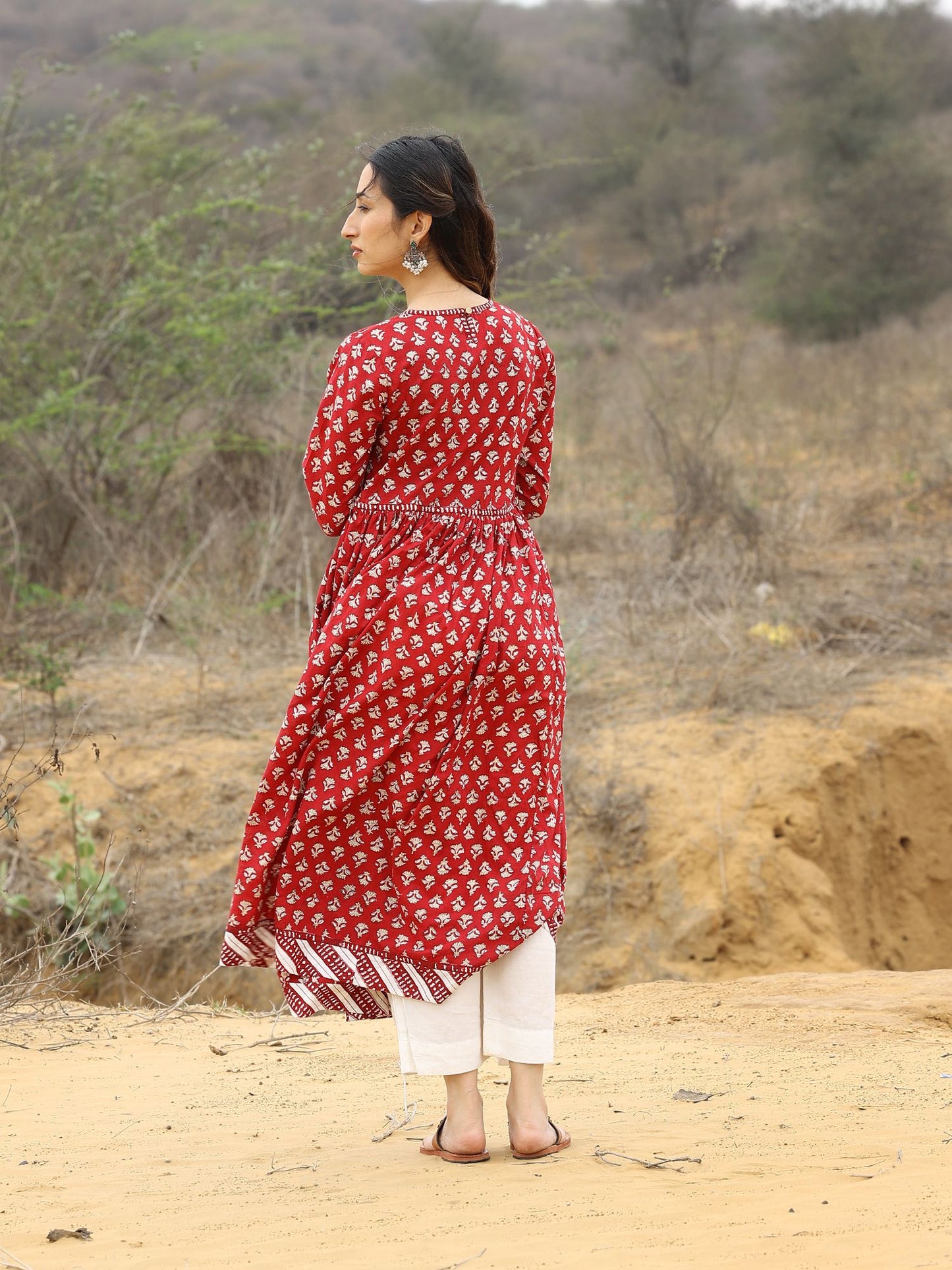 Red Handblocked Bagru Print Anarkali Kurta