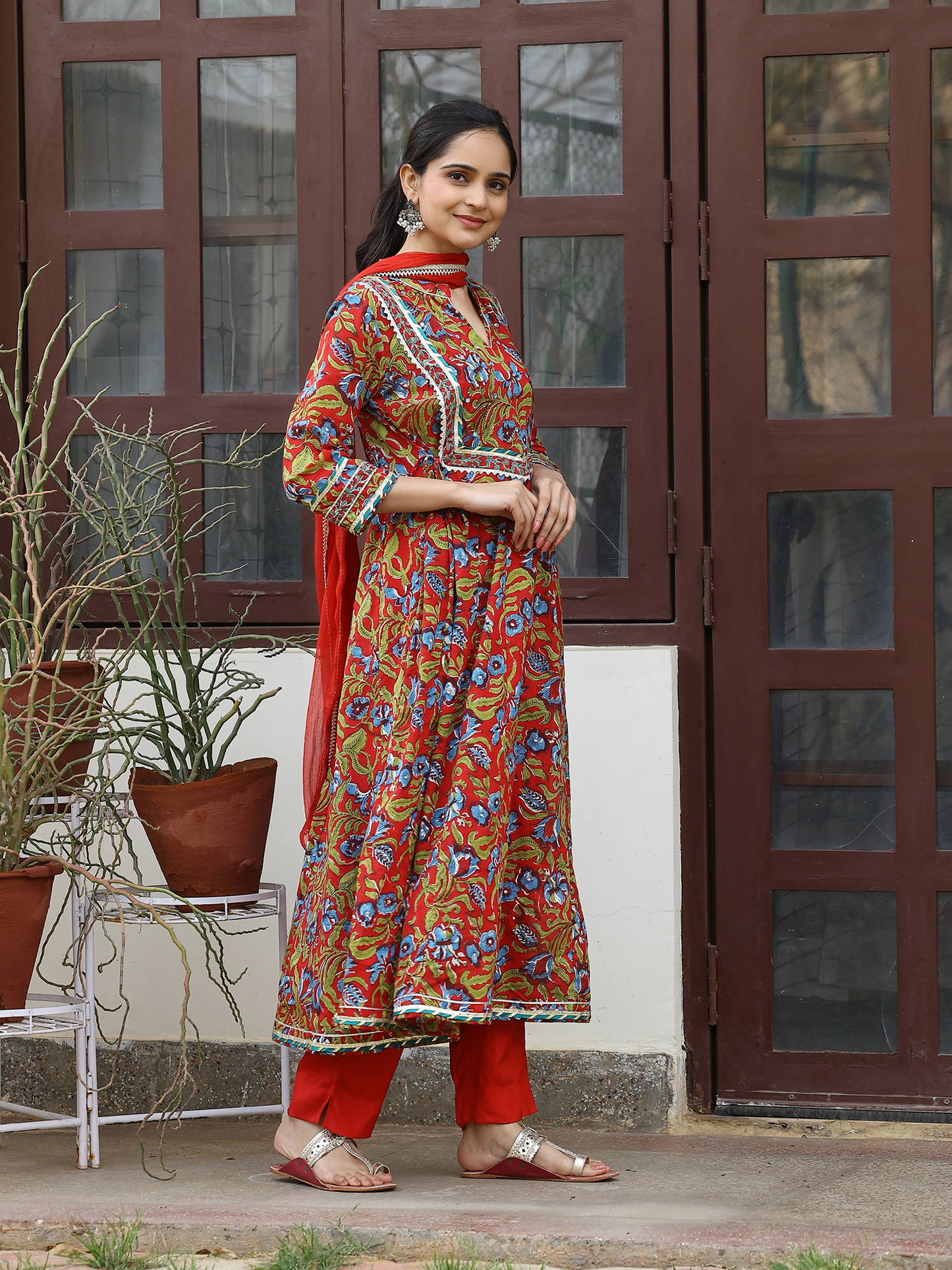 Handblocked Printed Anarkali Kurta Set