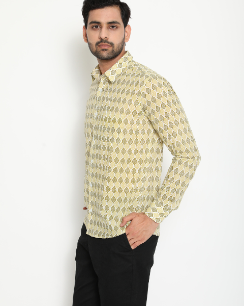 Light Green Cotton Handblocked Printed Shirt