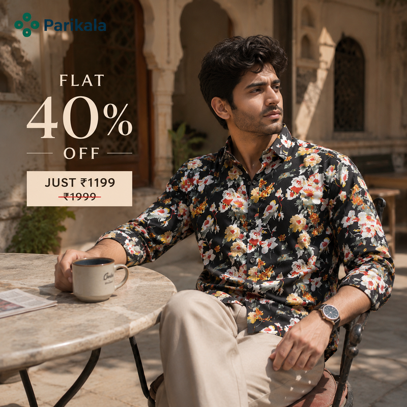 Full Sleeves Black Crepe Casual Printed Men's Shirt