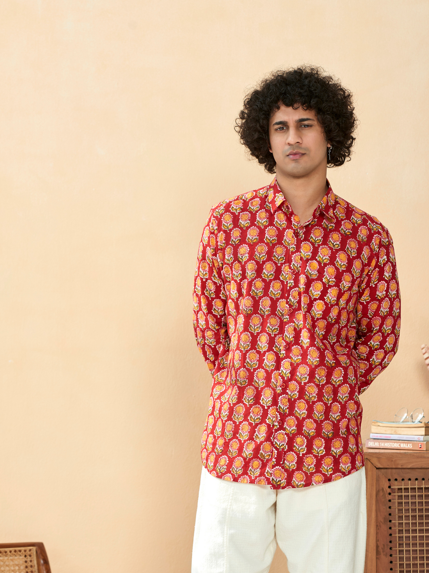 Full Sleeve Printed Men's Cotton Shirt (Red)