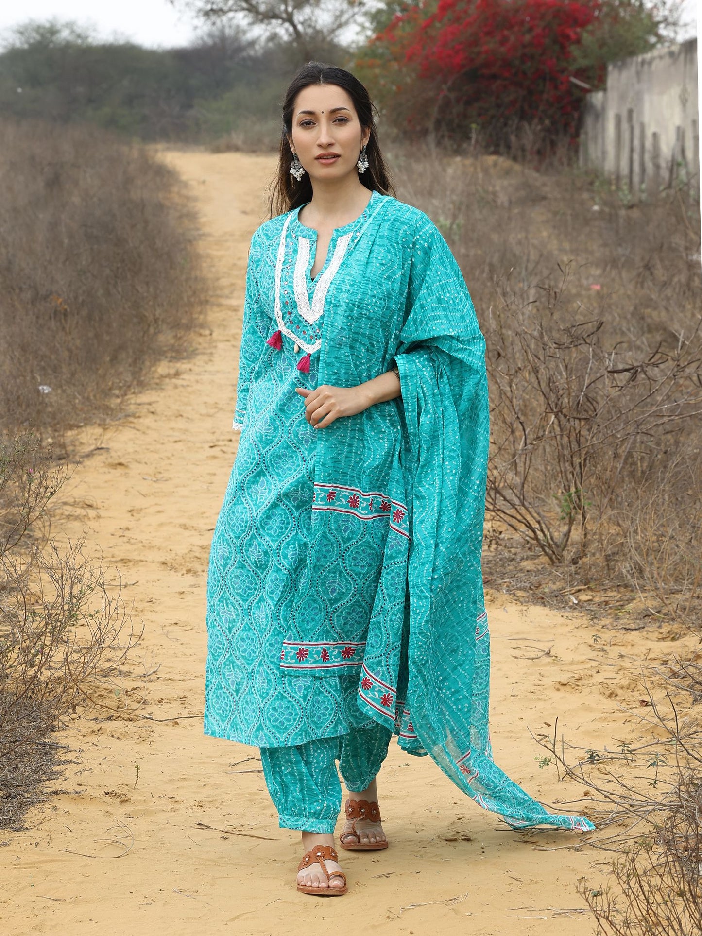 Sea Green Cotton Kurta Set with Afghani Pant