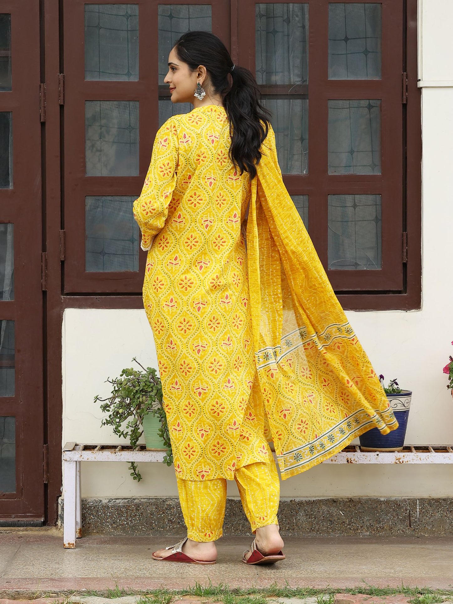 Yellow Cotton Kurta Set with Afghani Pant