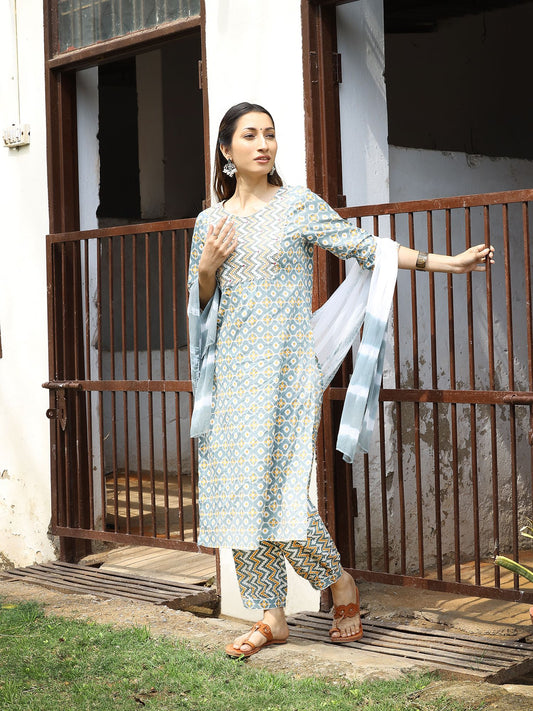 Green Pastel Kurta Set with Tie-Dye Dupatta