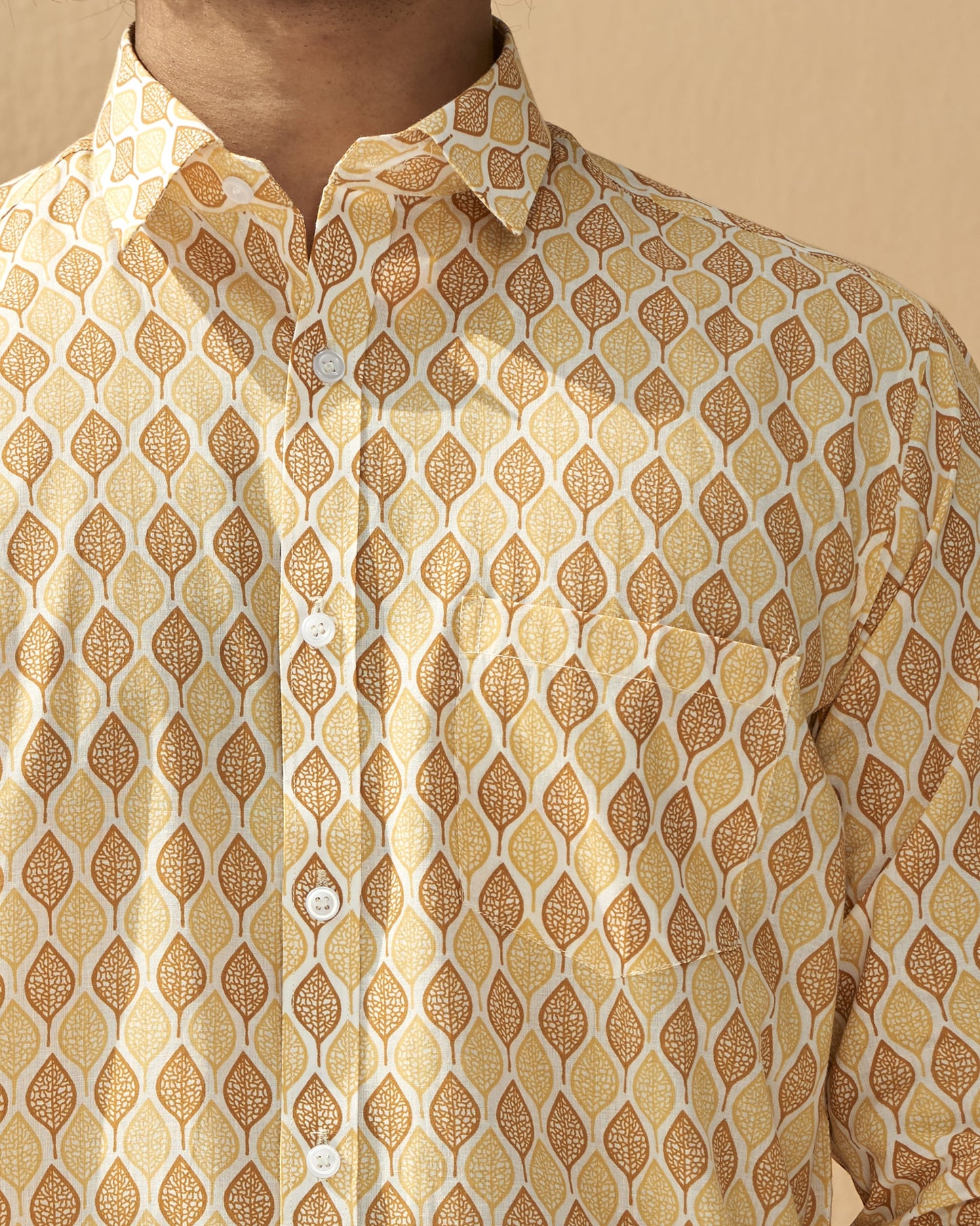 Light Yellow Cotton Handblocked Printed Shirt