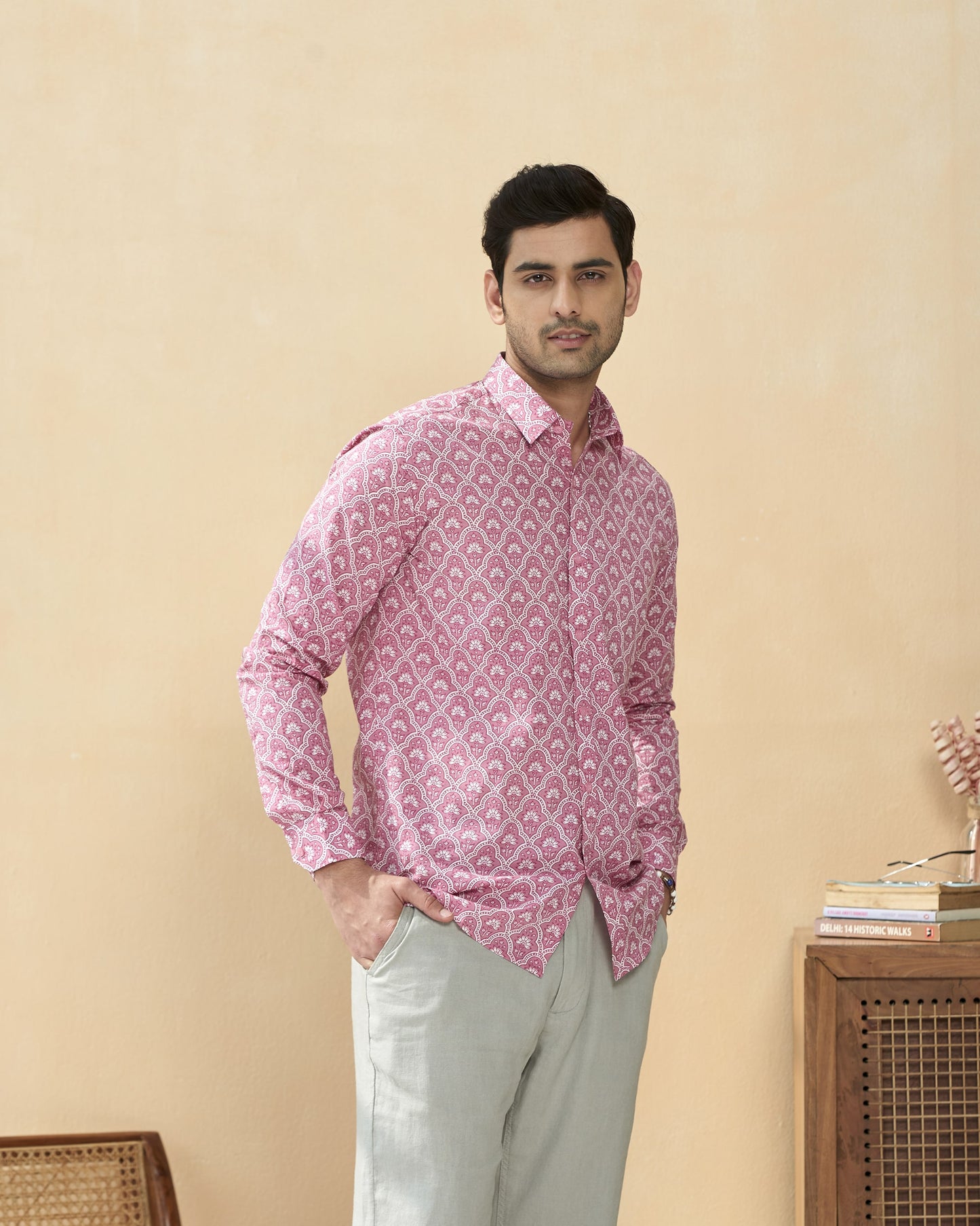 Pink Cotton Handblocked Printed Shirt