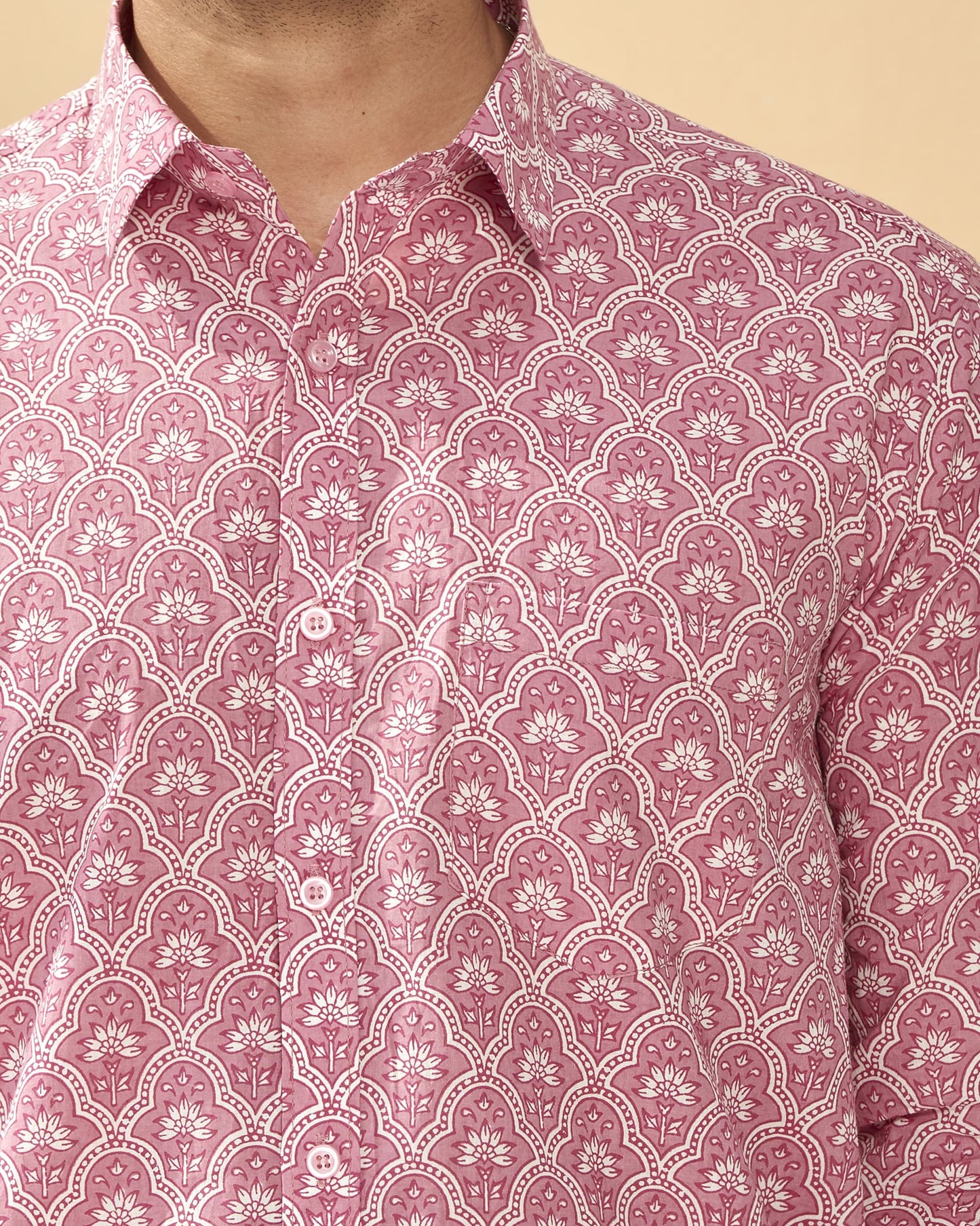 Pink Cotton Handblocked Printed Shirt