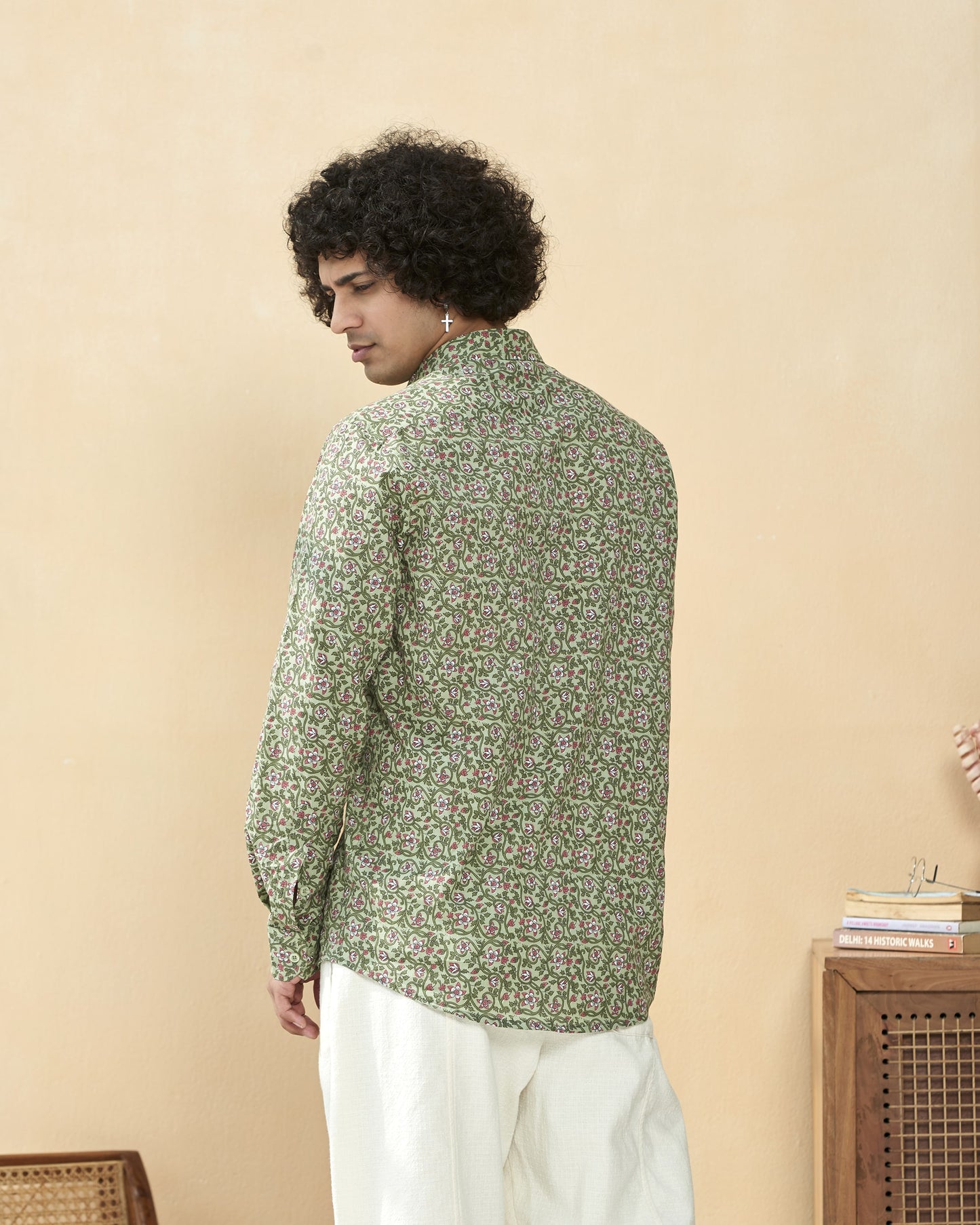 Green Cotton Handblocked Printed Shirt