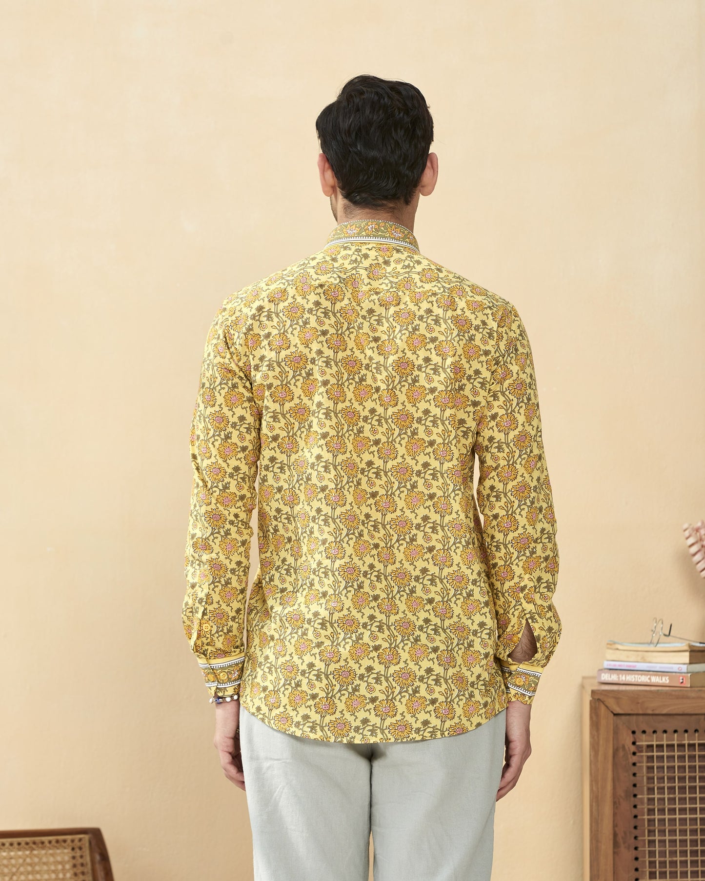 Yellow Cotton Handblocked Printed Shirt