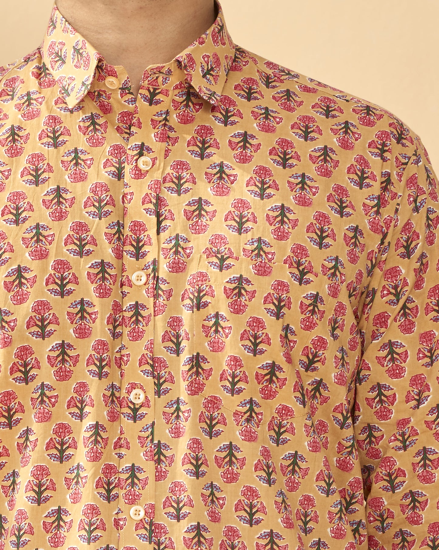 Peach Cotton Handblocked Printed Shirt