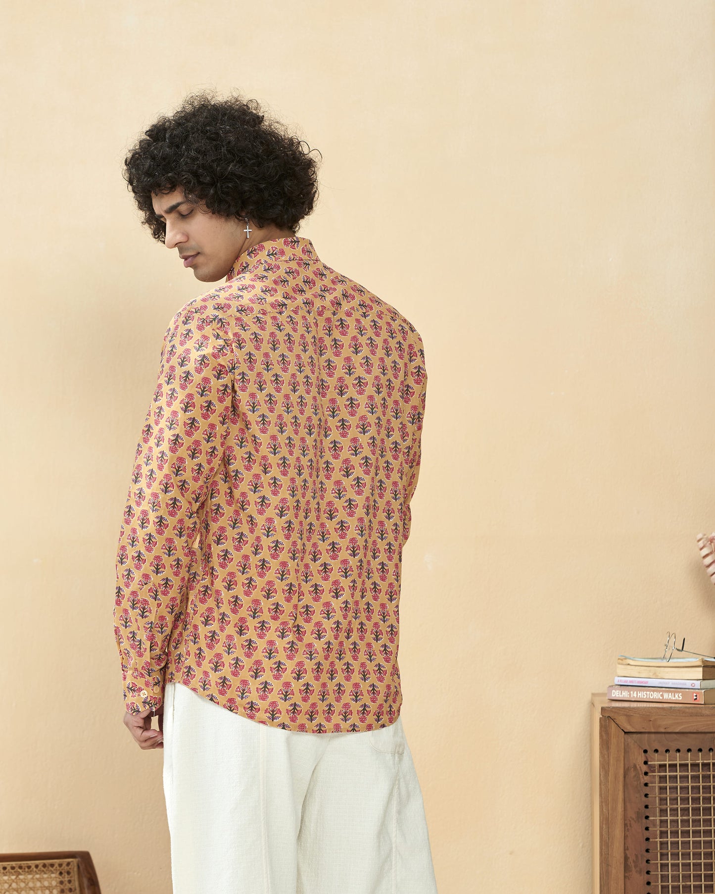 Peach Cotton Handblocked Printed Shirt