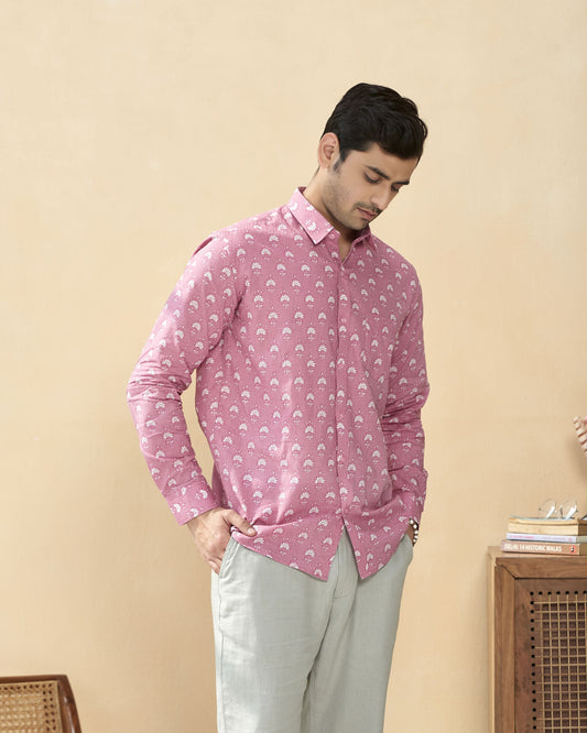 Pink Cotton Handblocked Printed Shirt