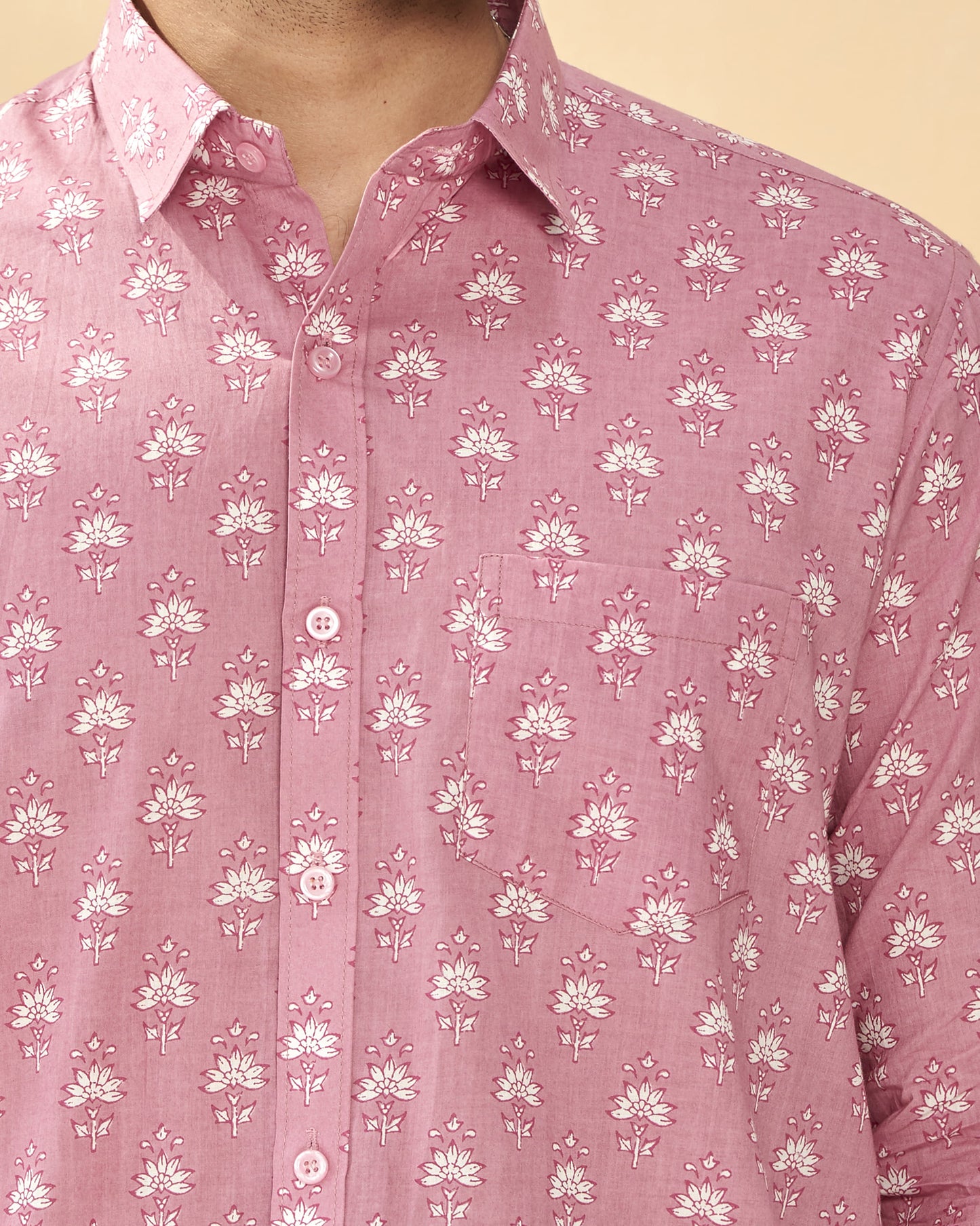 Pink Cotton Handblocked Printed Shirt