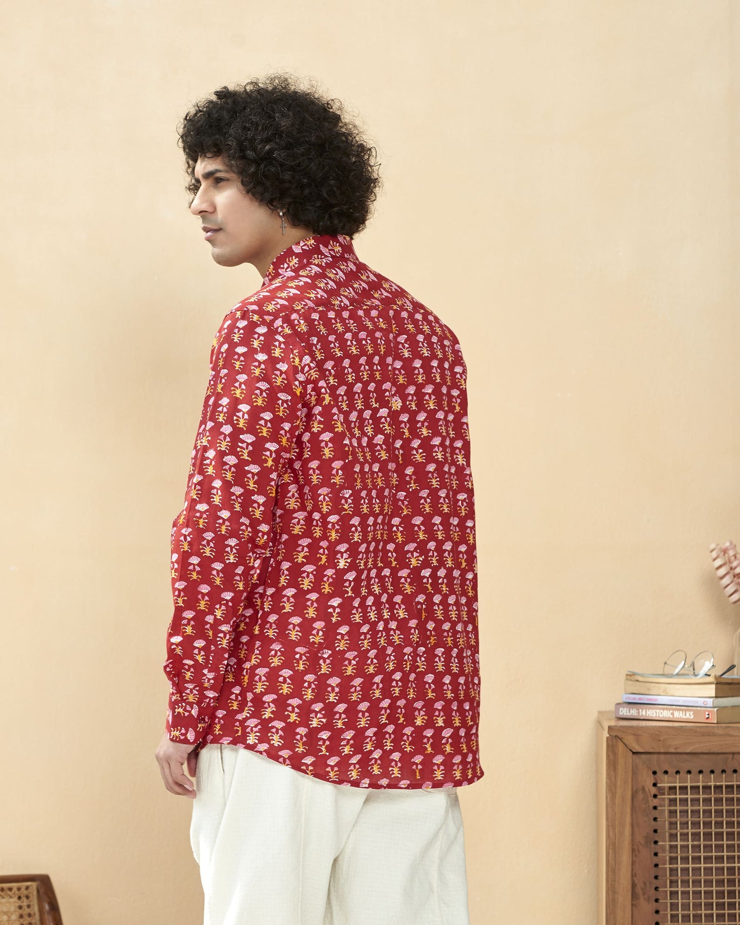 Red Cotton Handblocked Printed Shirt