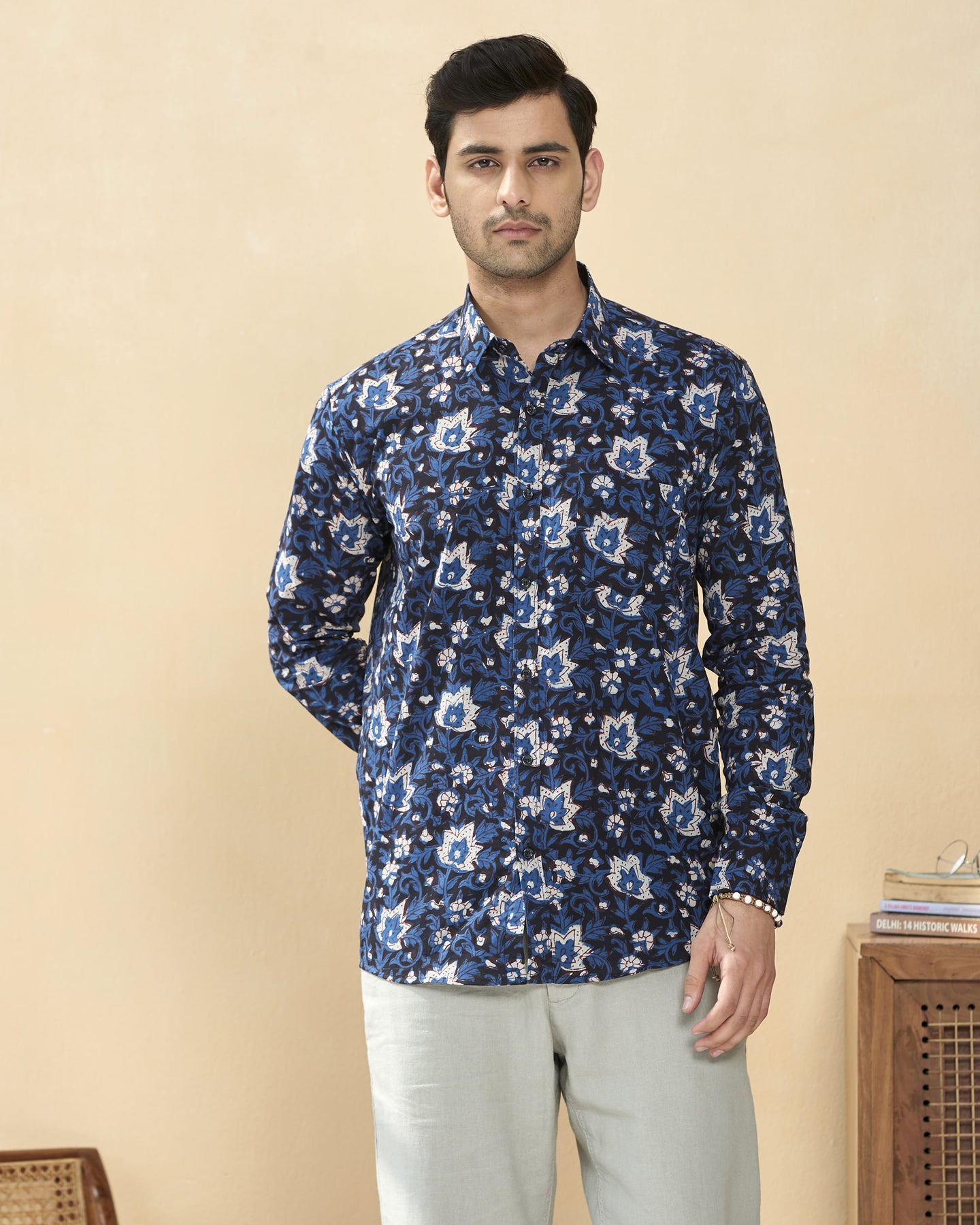 Blue Full Sleeve Cotton Hand Block Printed Men’s Shirt