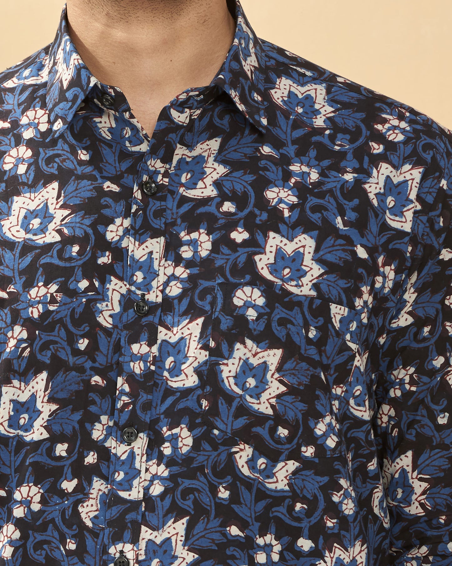 Blue Cotton Handblocked Printed Shirt