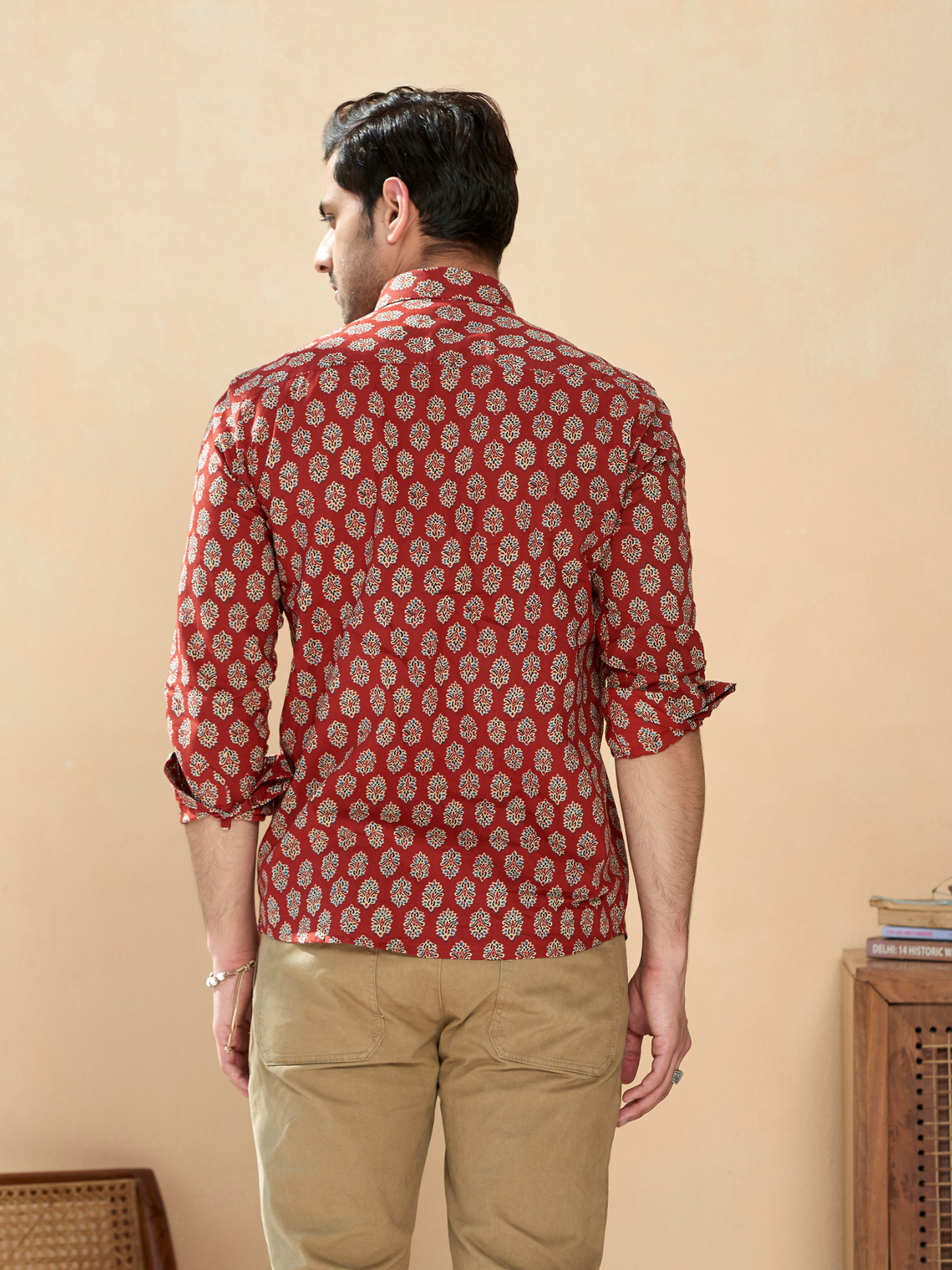 Full Sleeve Printed Mens Cotton Shirt (Red)