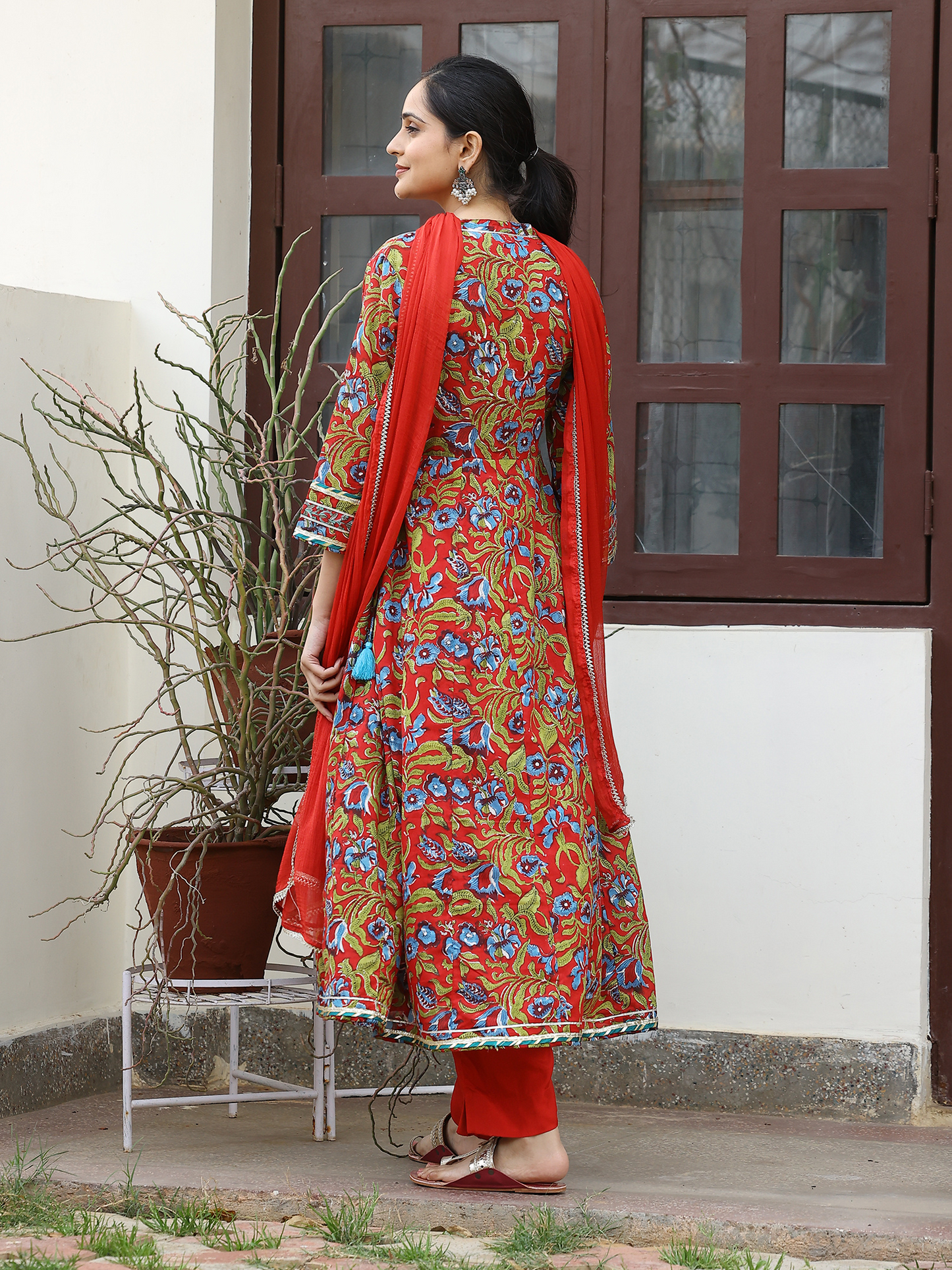 Handblocked Printed Anarkali Kurta Set