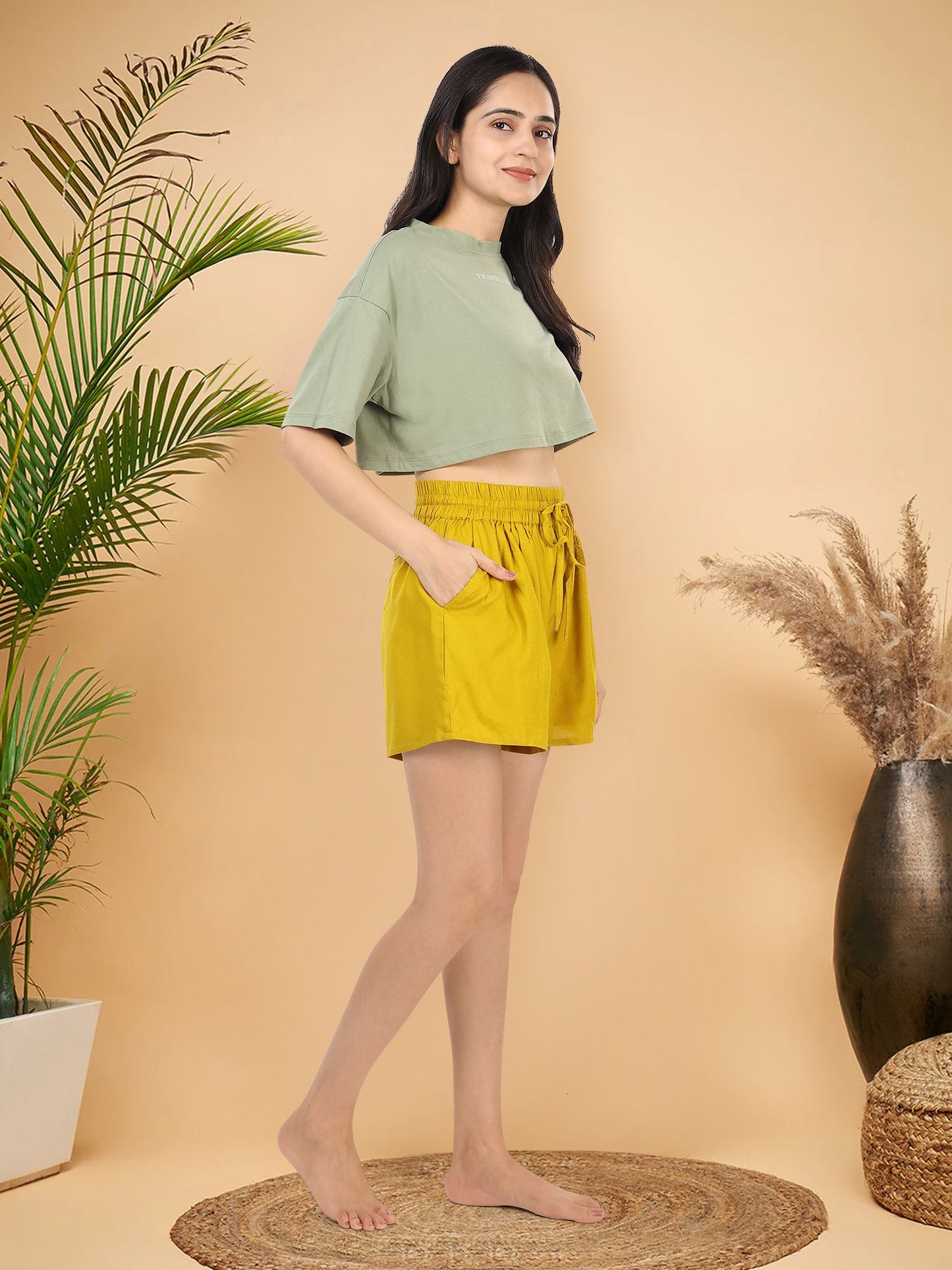 Mustard Yellow Dobby Summer Shorts