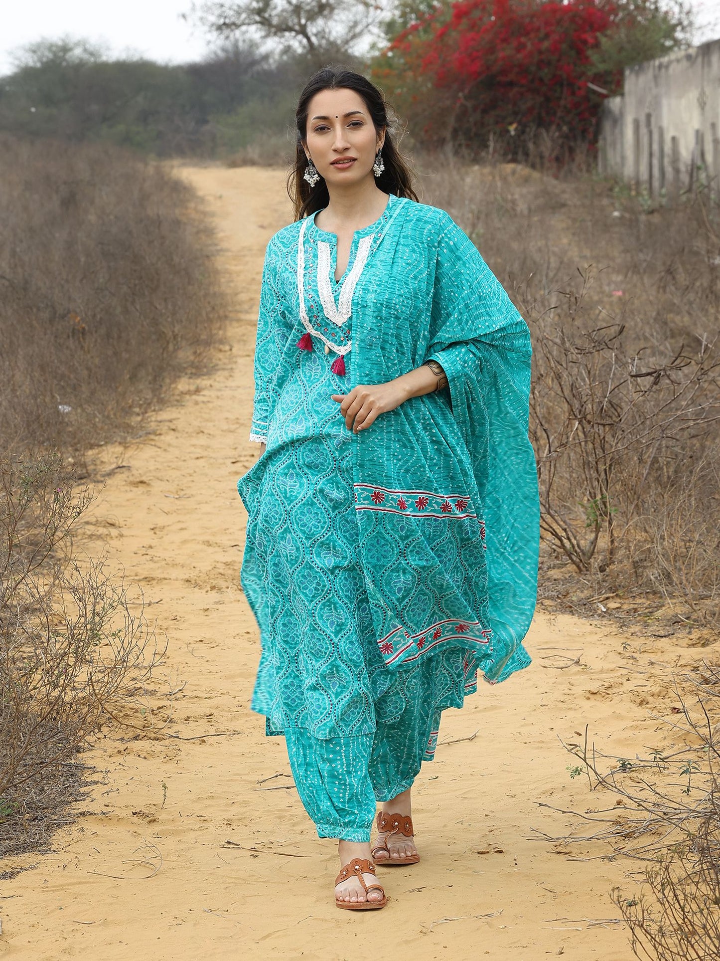 Sea Green Cotton Kurta Set with Afghani Pant