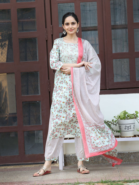 Light Blue Pastel Kurta Set with Printed Dupatta