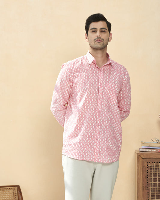 Light Pink Cotton Handblocked Printed Shirt