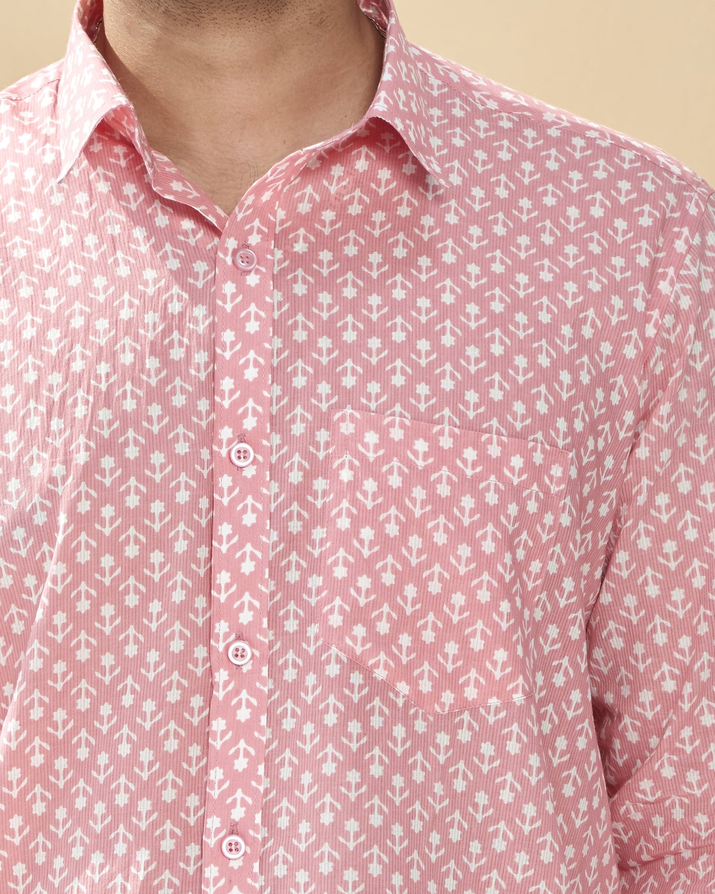 Light Pink Cotton Handblocked Printed Shirt