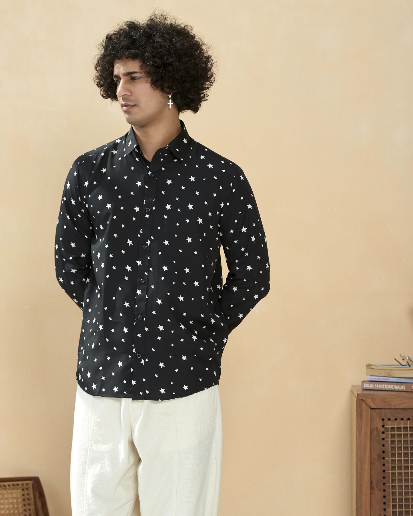 Black Crape Casual Printed Shirt