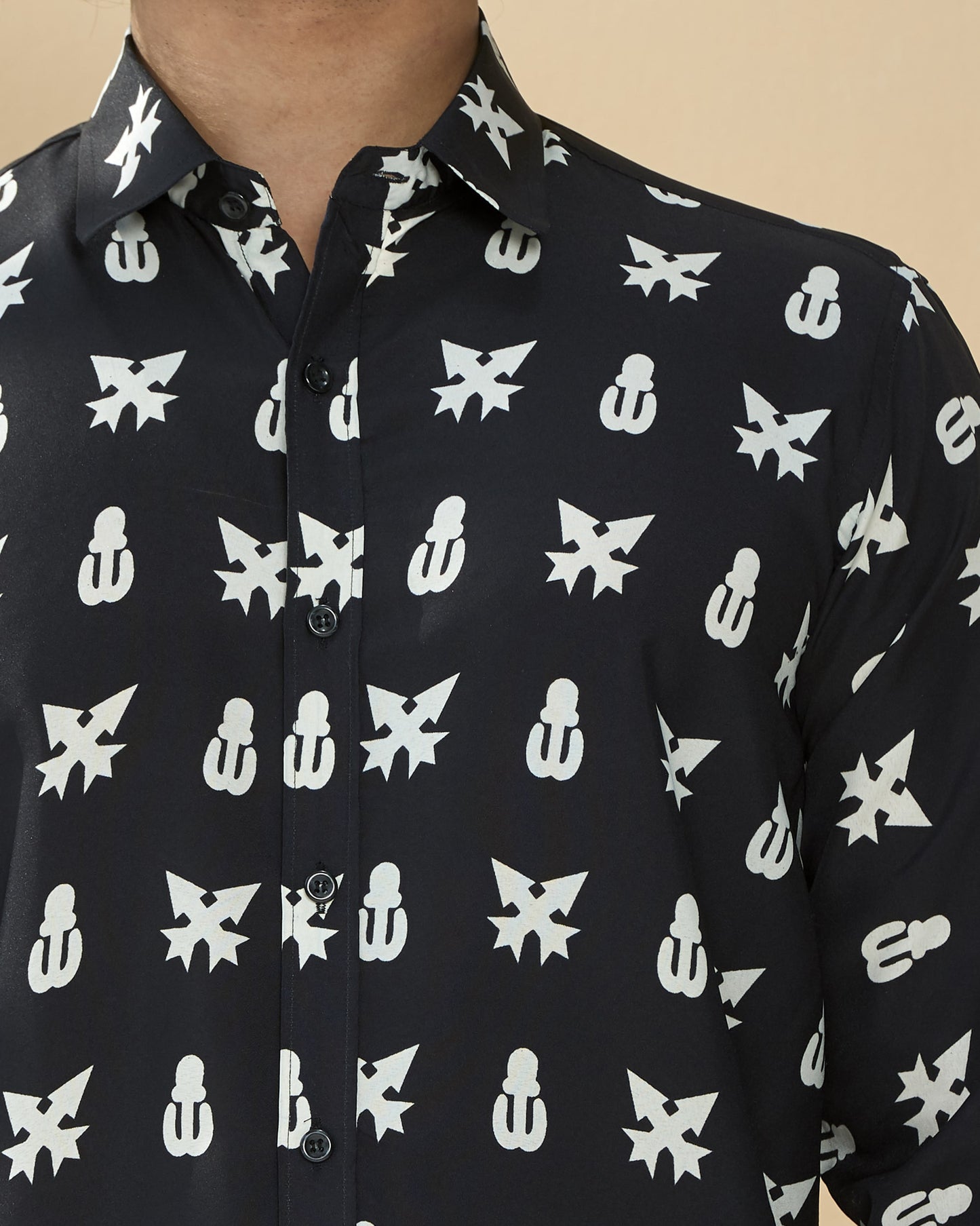 Black Crape Casual Printed Shirt