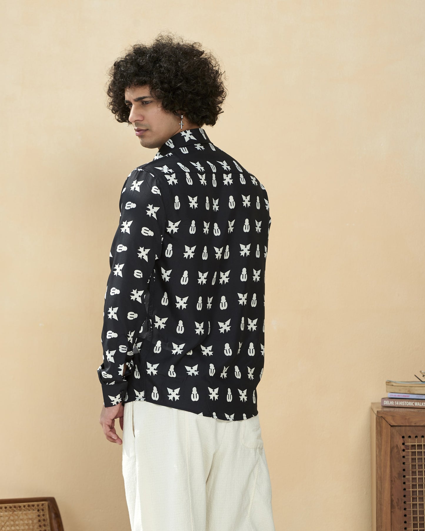 Black Crape Casual Printed Shirt