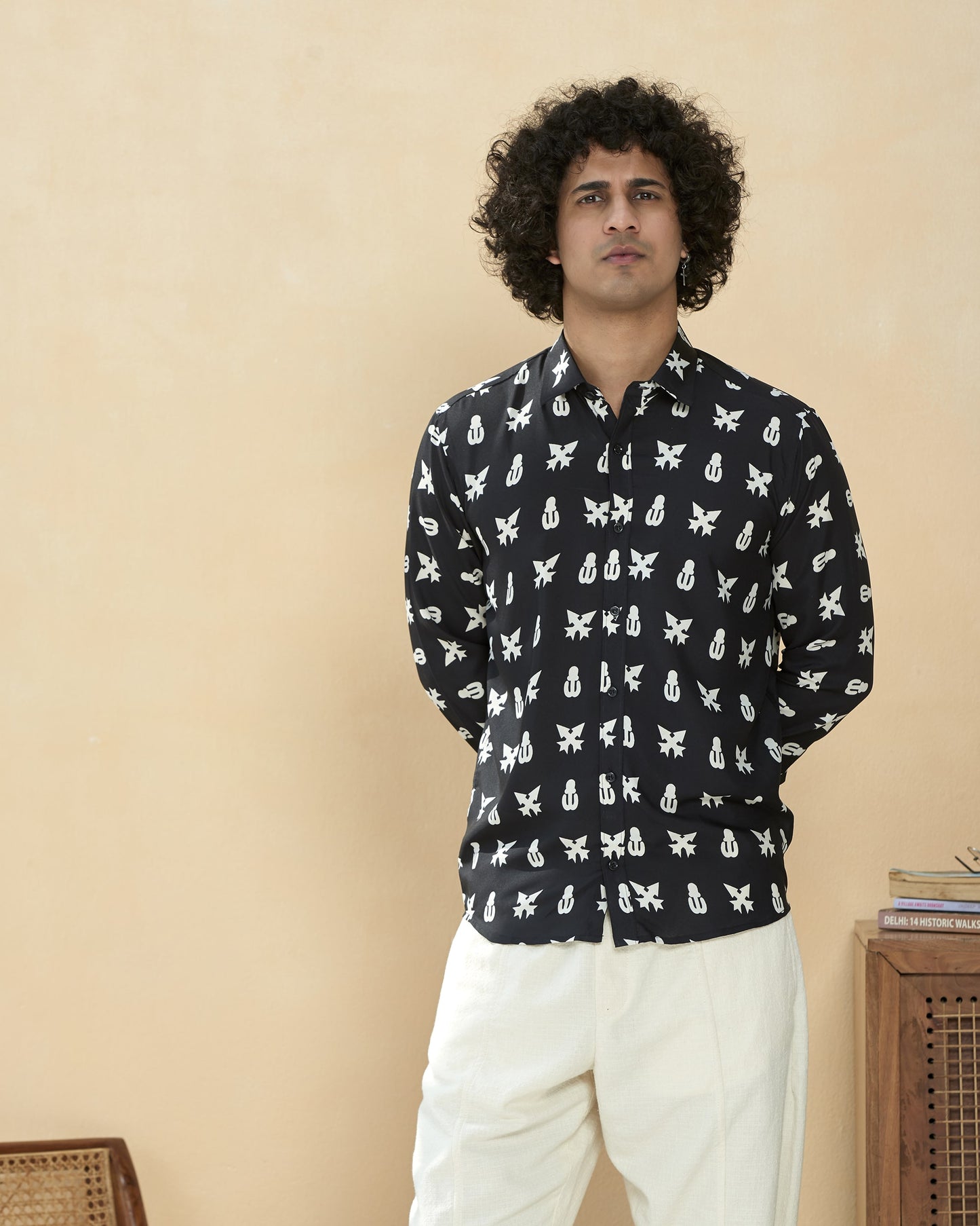 Black Crape Casual Printed Shirt