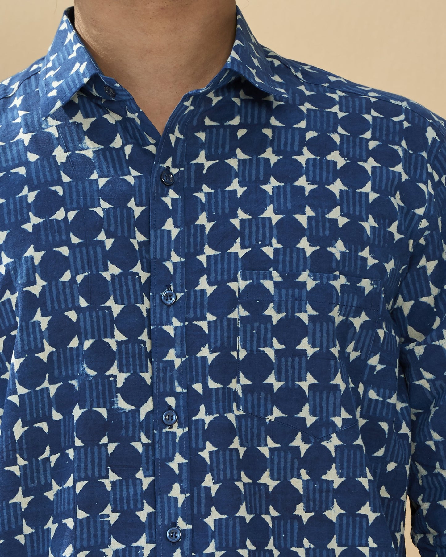 Blue Cotton Handblocked Printed Shirt