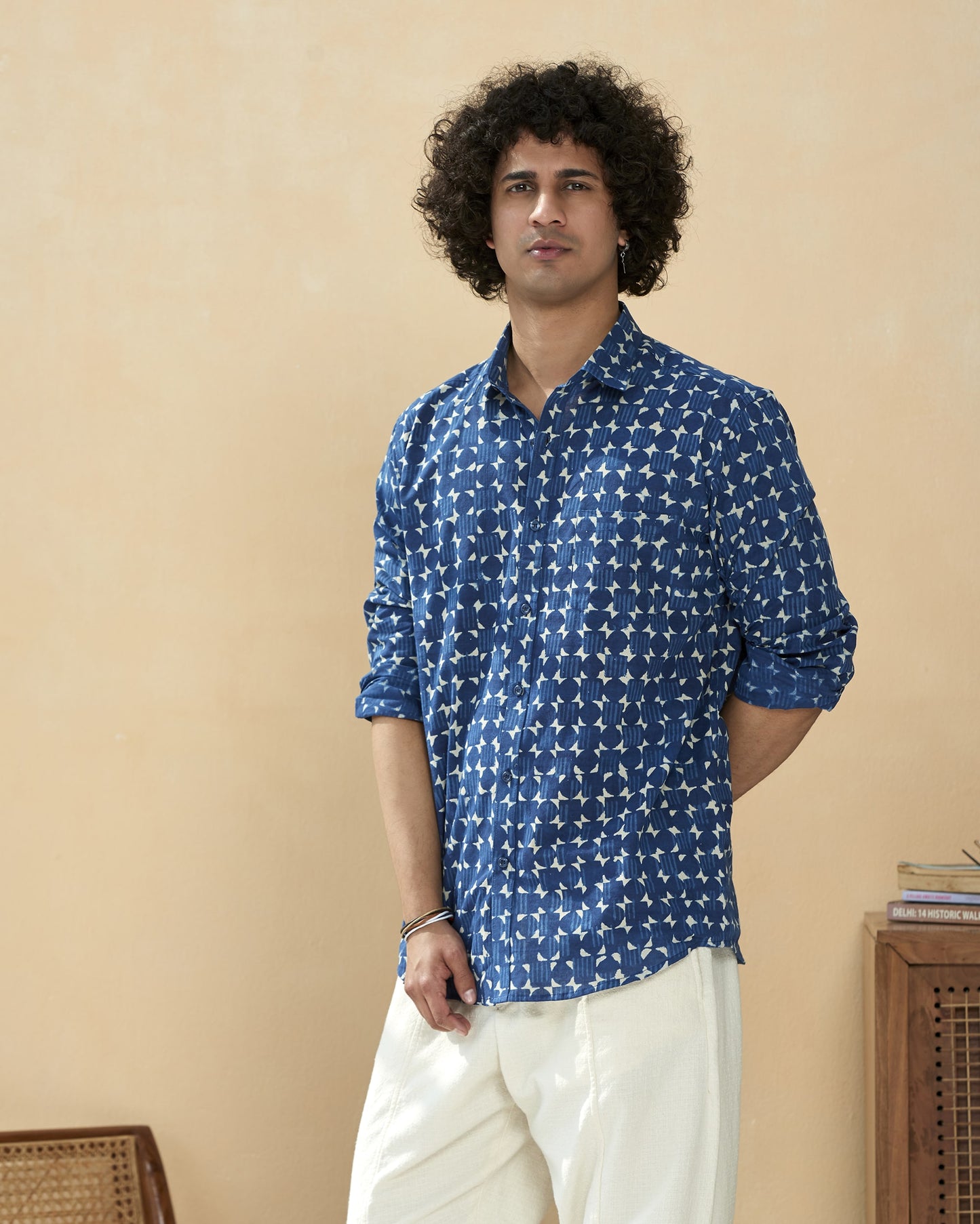 Blue Cotton Handblocked Printed Shirt