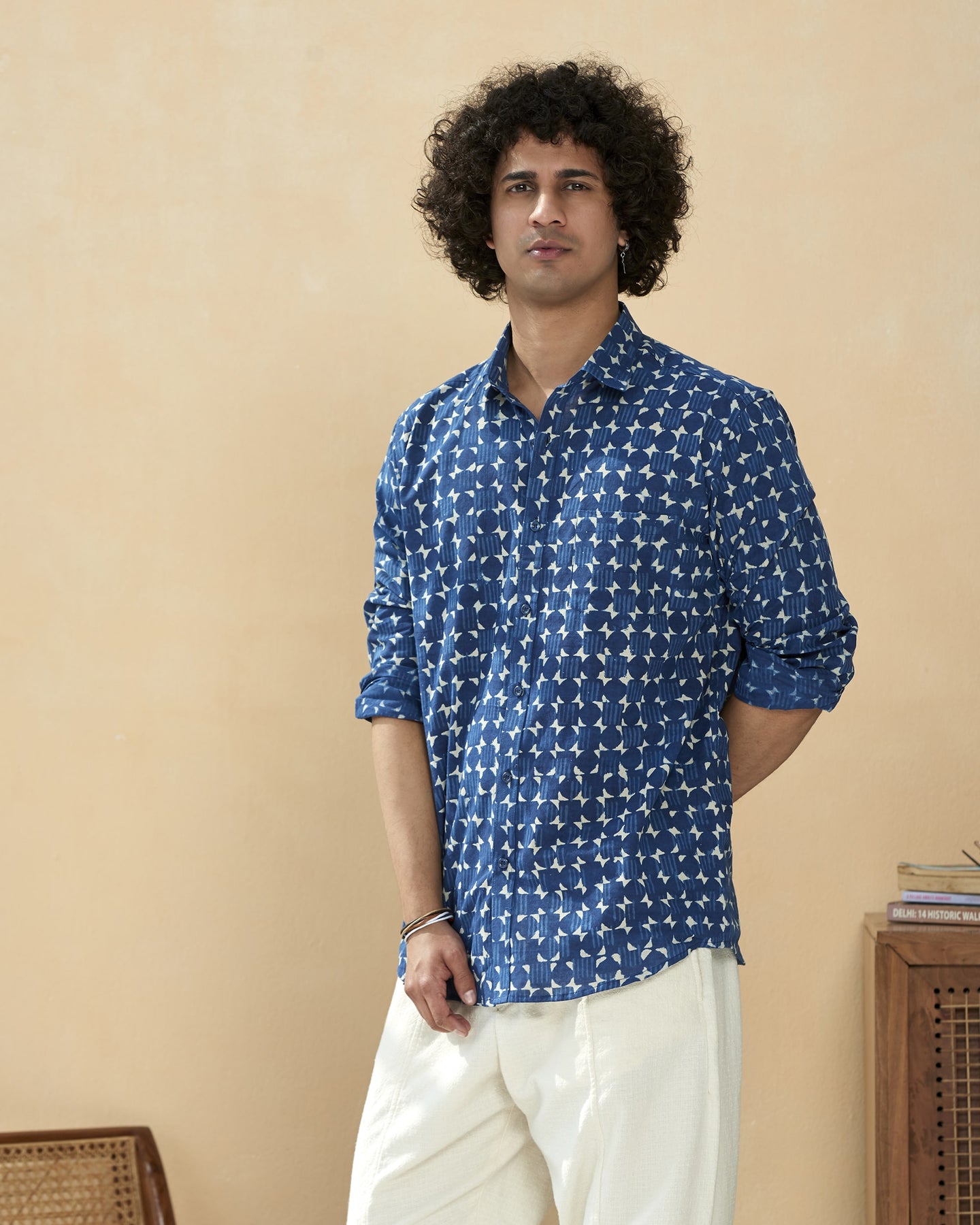 Blue Full Sleeve Cotton Hand Block Printed Men's Shirt