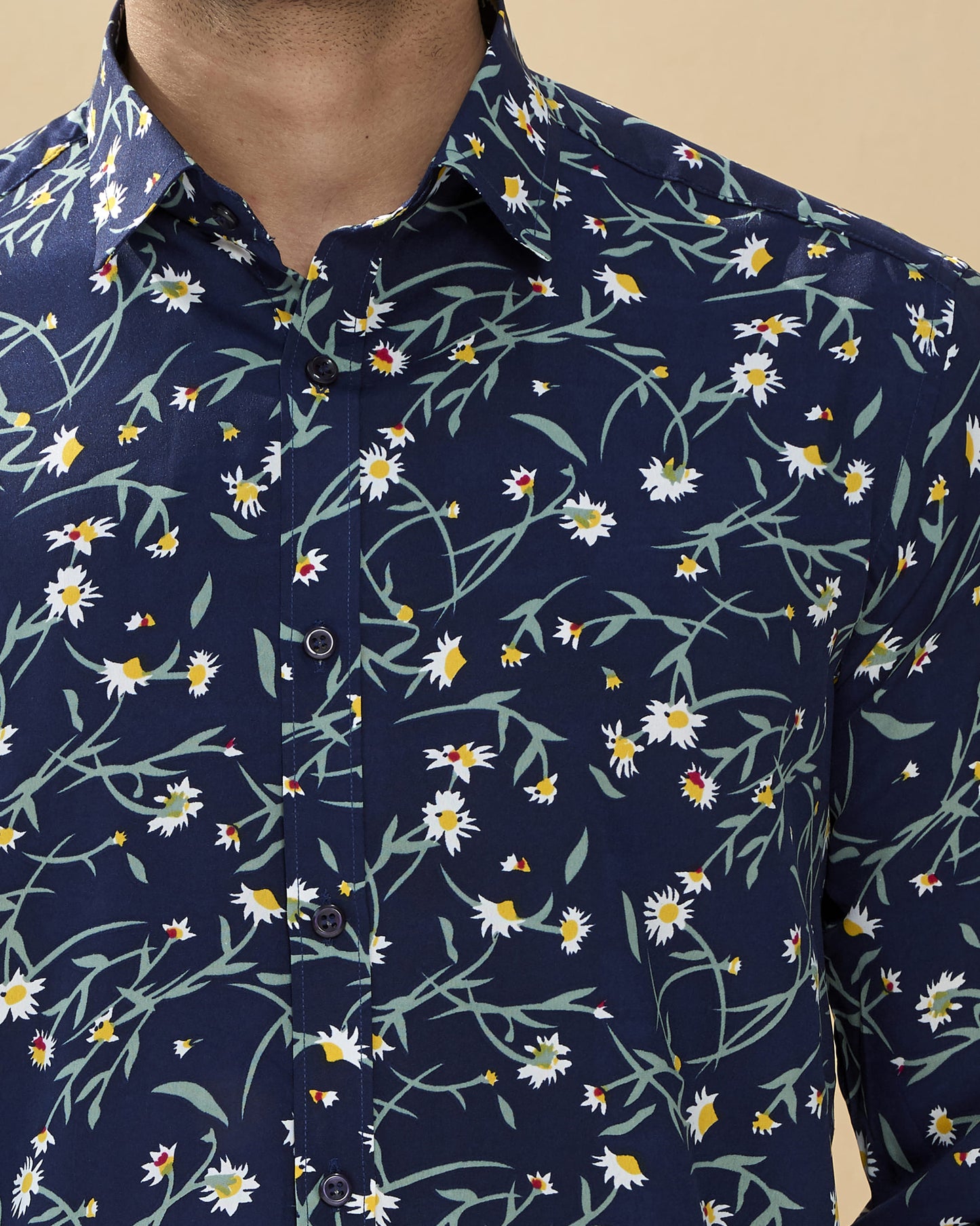 Navy Cotton Handblocked Printed Shirt