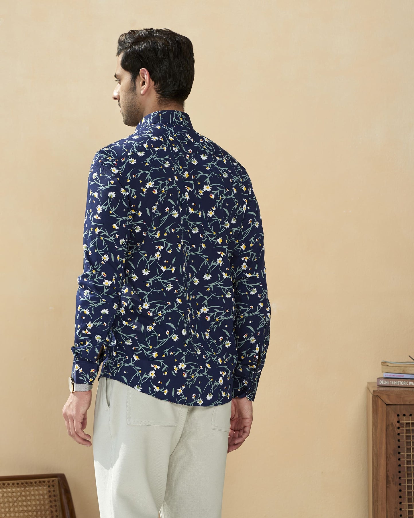 Navy Cotton Handblocked Printed Shirt