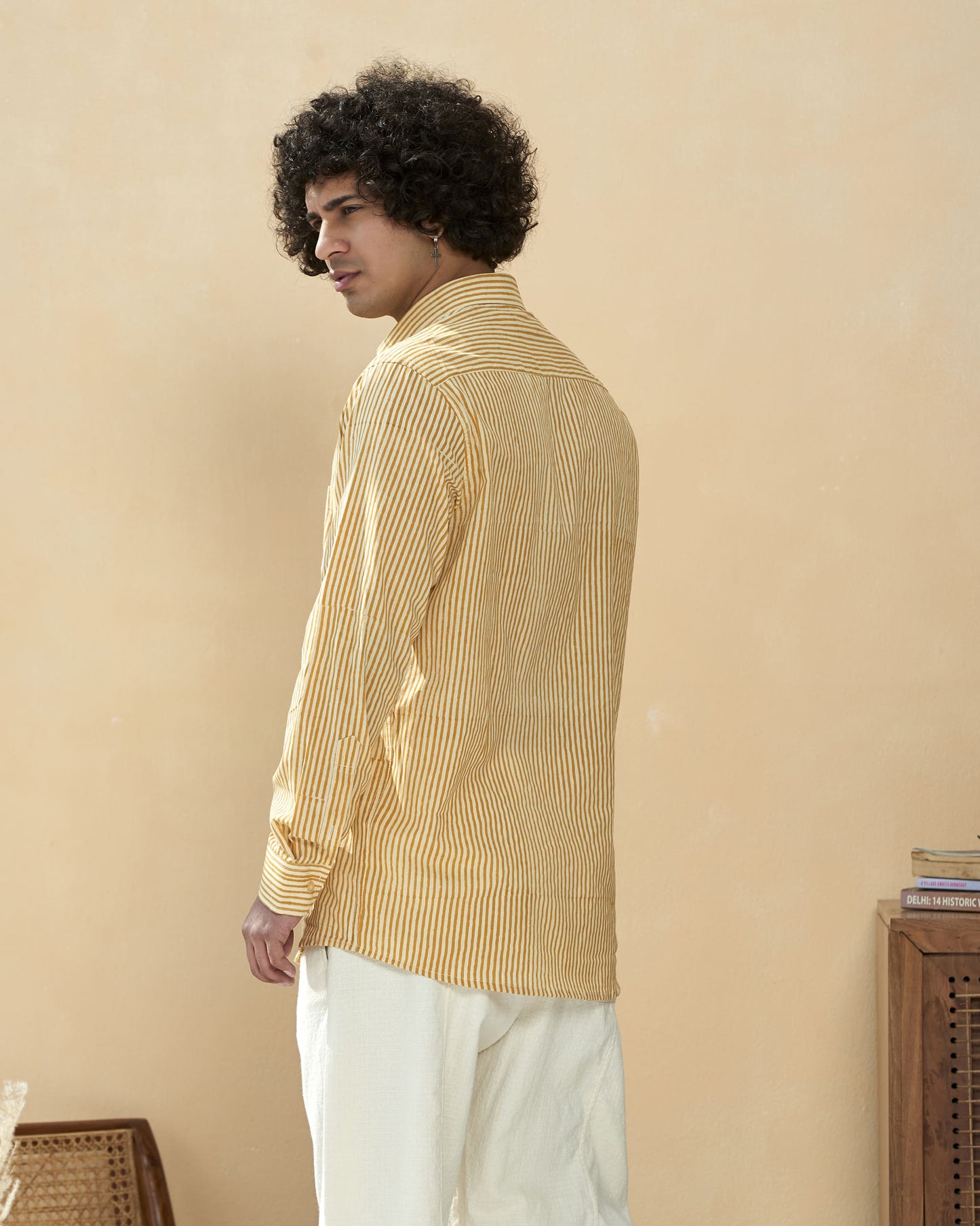 Mustured Yellow Cotton Handblocked Printed Shirt