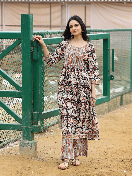 Kalamkari Printed A-Line Kurta Set