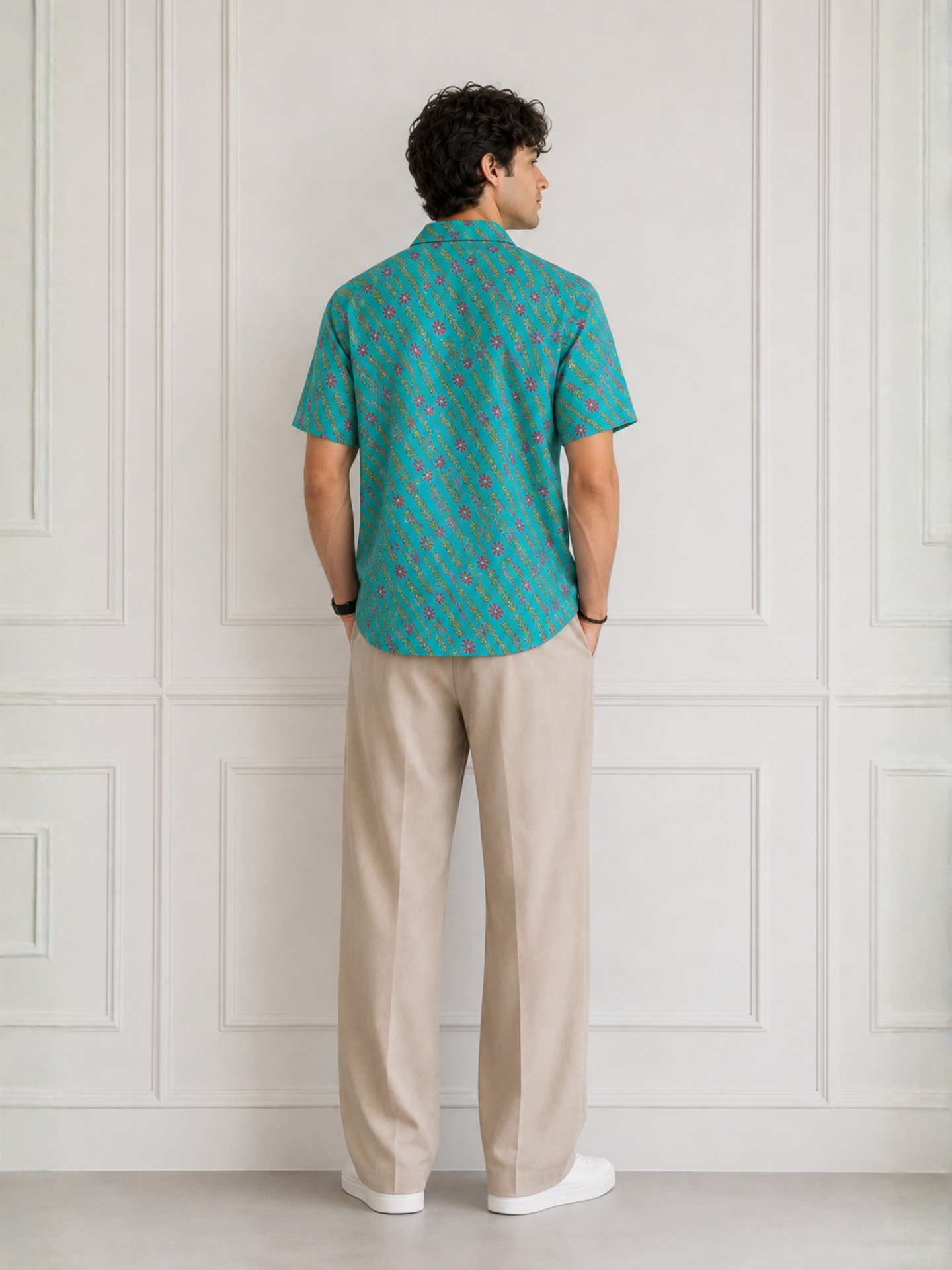 Aqua blue Short Sleeve Cotton Slim Hand Block Printed Men’s Shirt