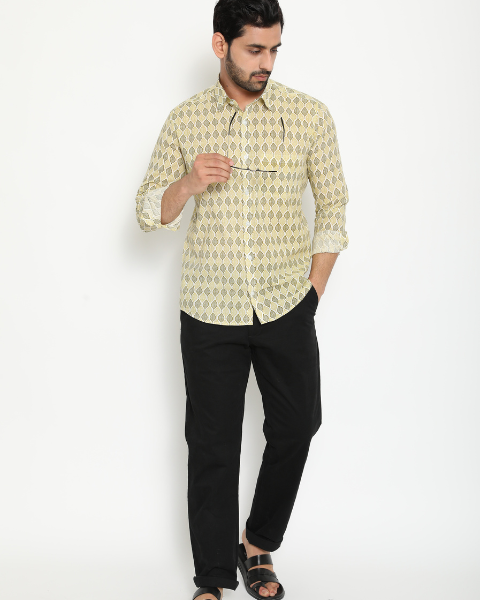 Light Green Cotton Handblocked Printed Shirt