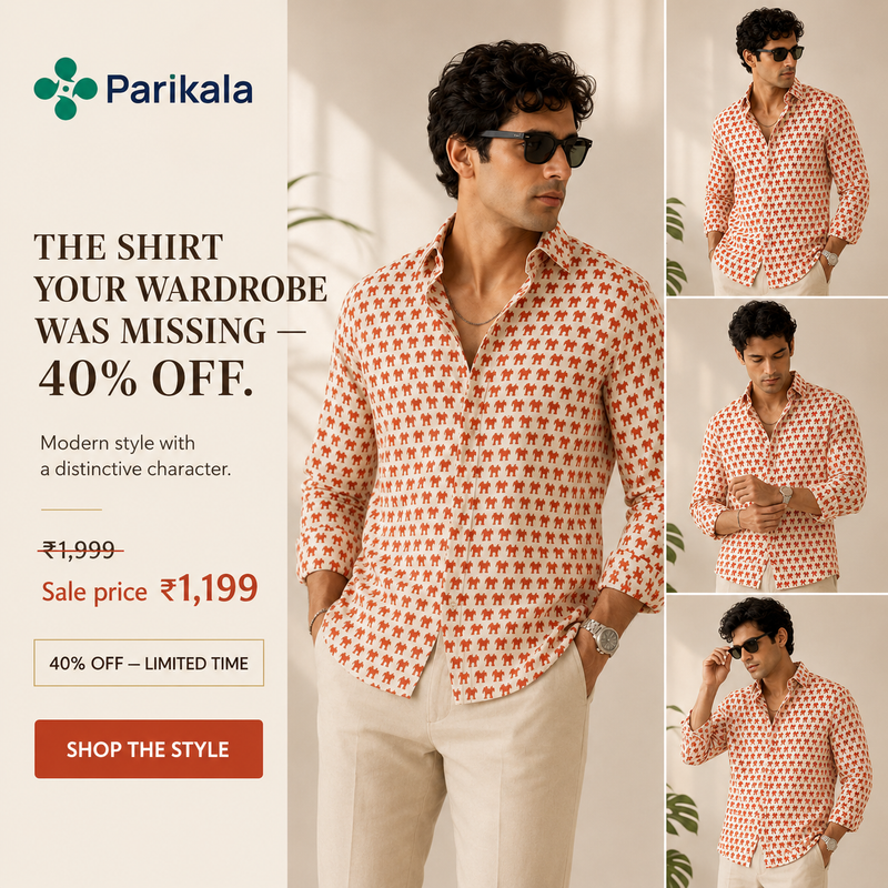 Full Sleeve Hand Block Camel Printed Mens Cotton Shirt (Red)