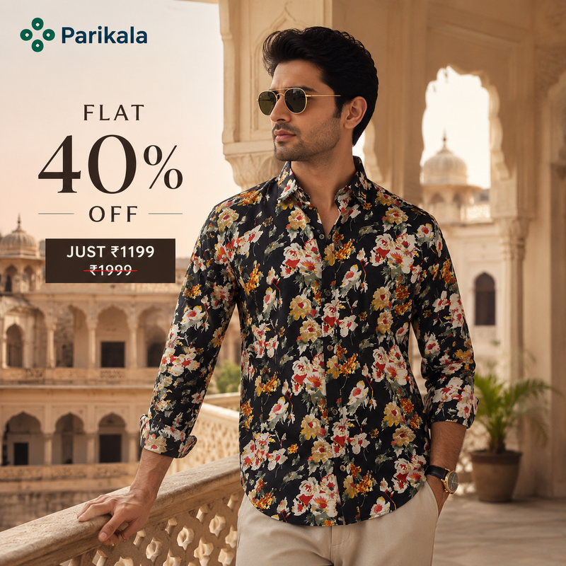 Full Sleeves Black Crepe Casual Printed Men's Shirt