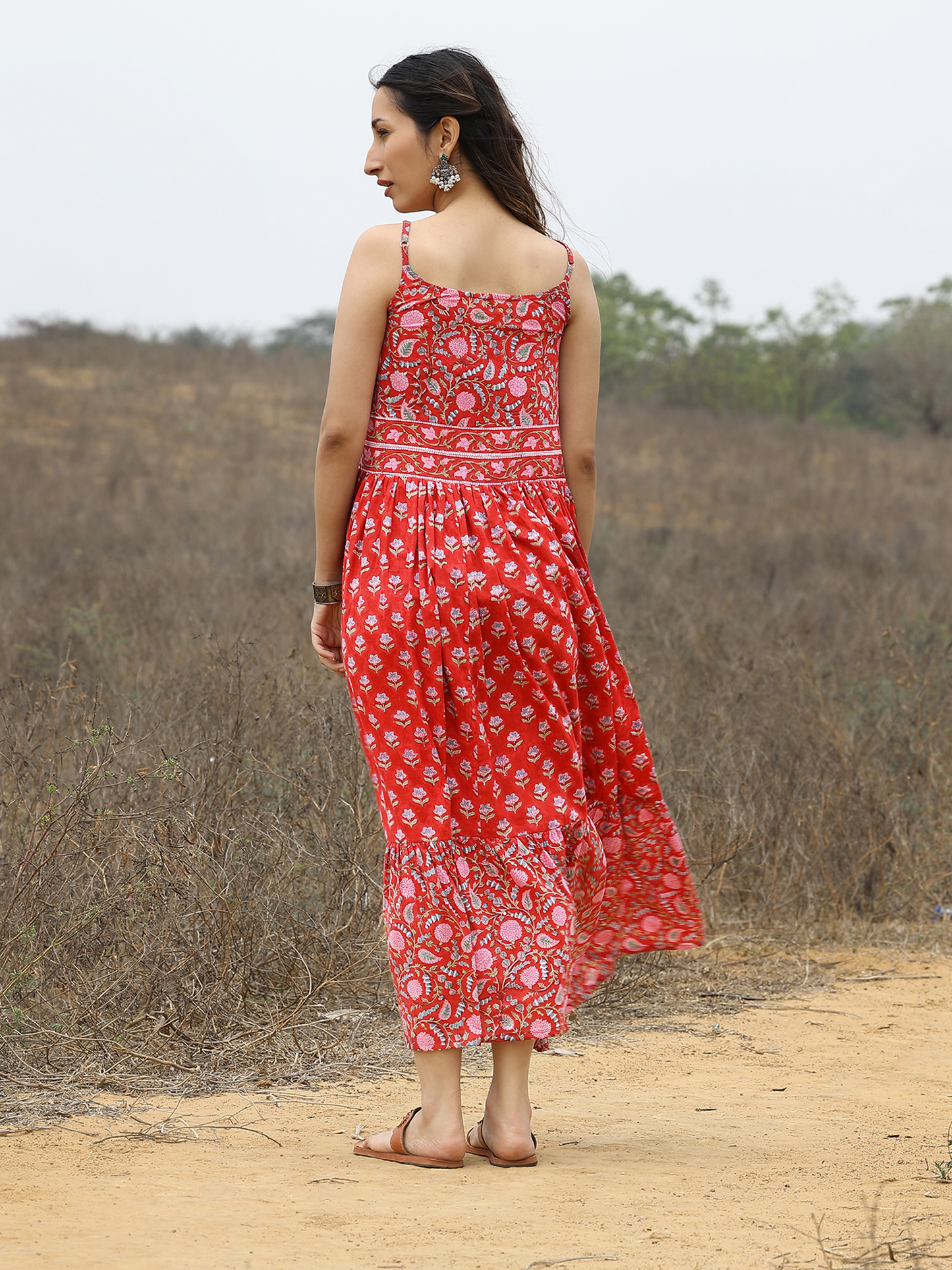 Red Kalamkari Printed Dress