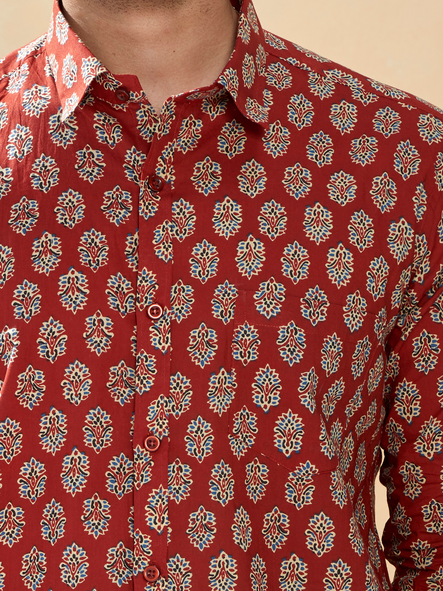 Full Sleeve Printed Mens Cotton Shirt (Red)