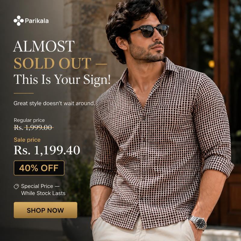 Full Sleeve Checkhered Printed Mens Cotton Shirt (Baige)
