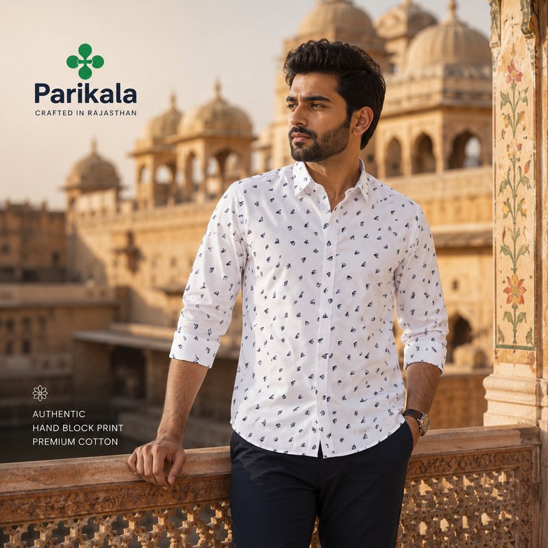 Full Sleeves White Crepe Casual Printed Men's Shirt
