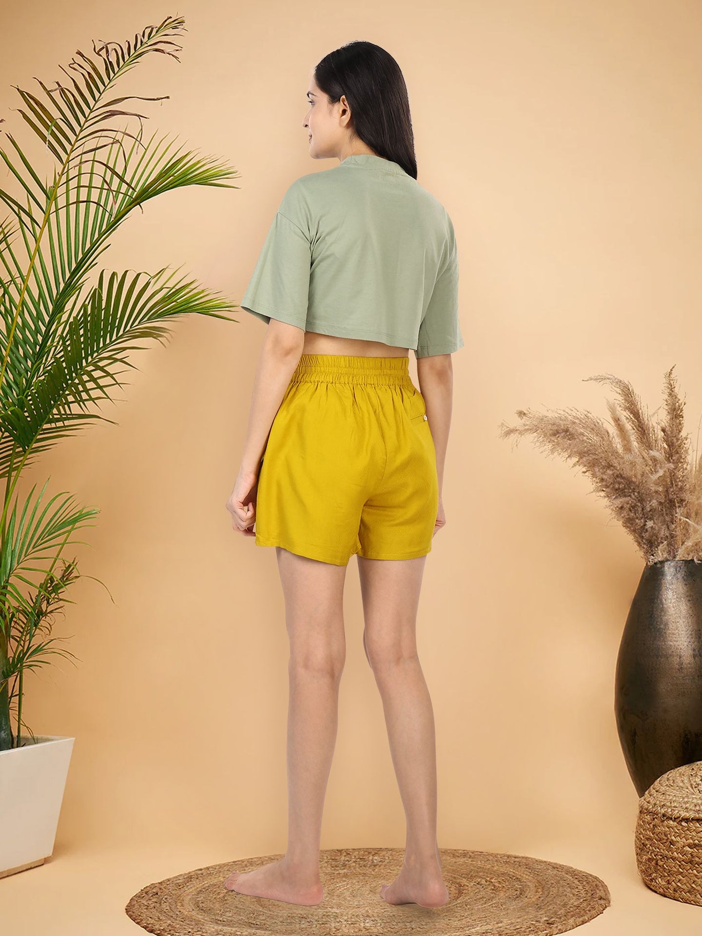 Mustard Yellow Dobby Summer Shorts