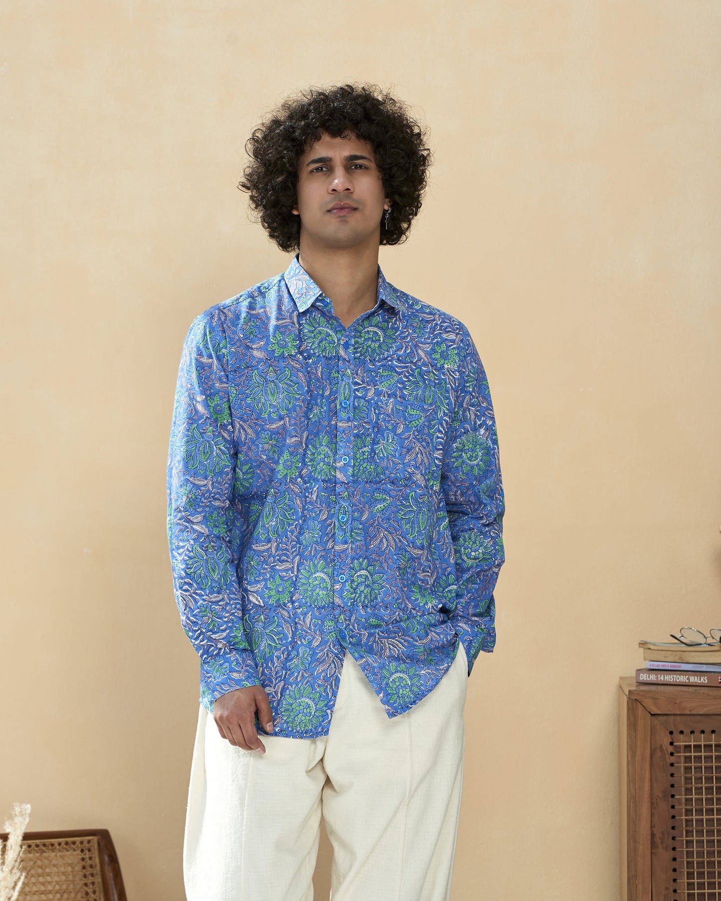 Blue Cotton Handblocked Printed Shirt