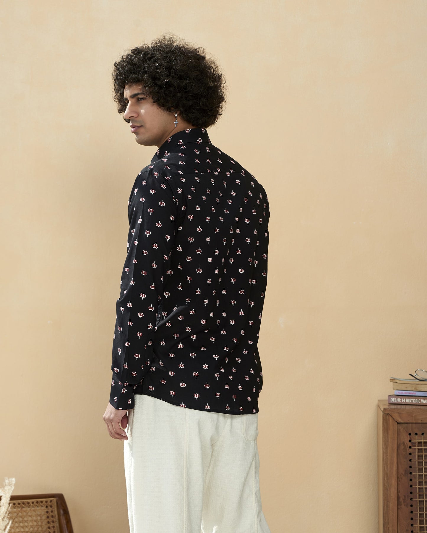 Black Cotton Handblocked Printed Shirt