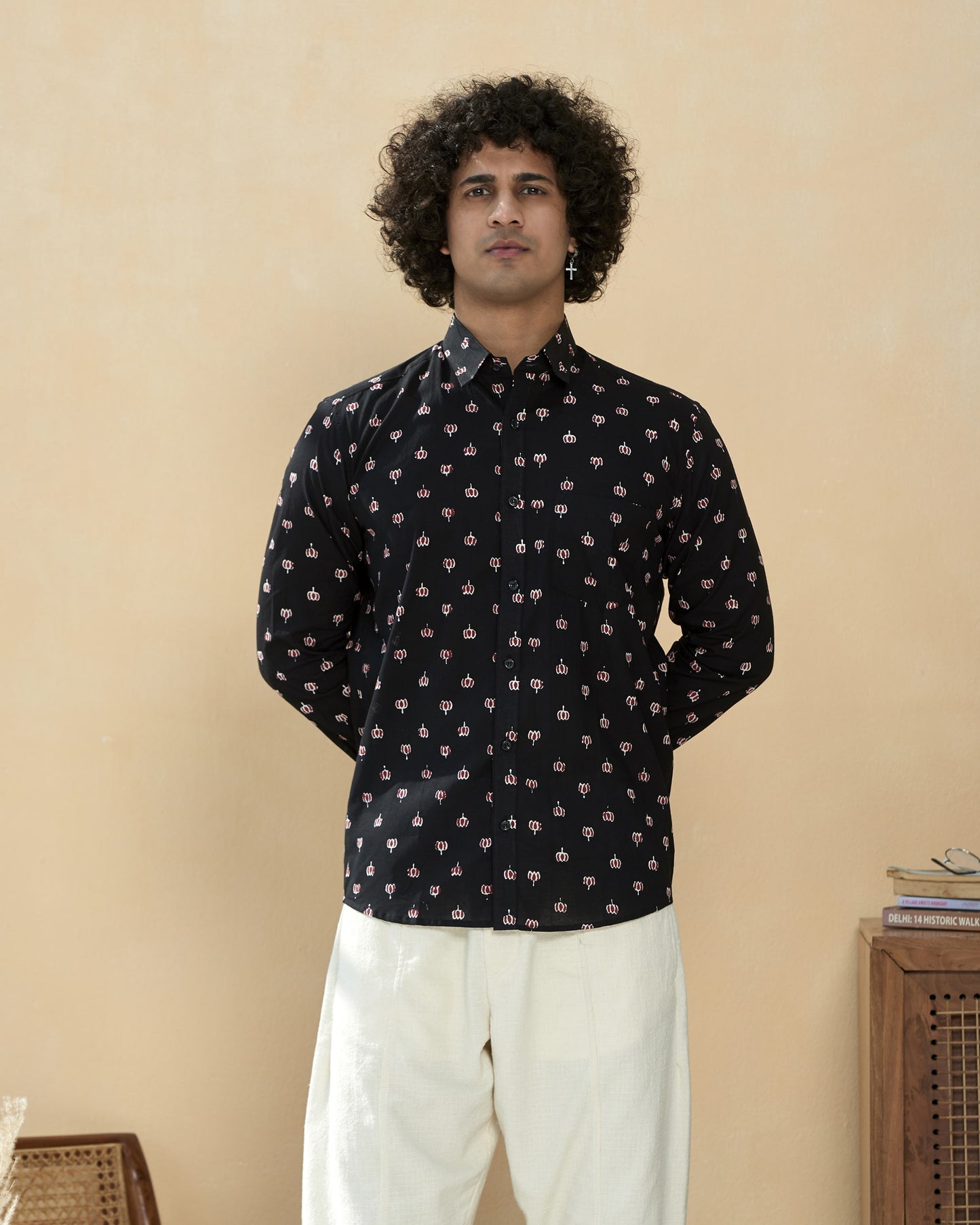 Black Cotton Handblocked Printed Shirt